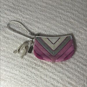 Coach Pink and Gray suede Women's wristlet